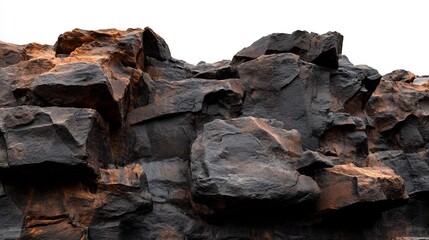 Panoramic View of Rugged Dark Brown and Black Cliffside Rocks