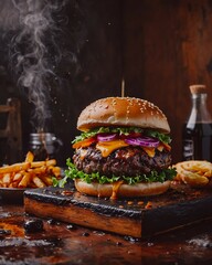 Gourmet Craft Burger in Moody Dark Tones