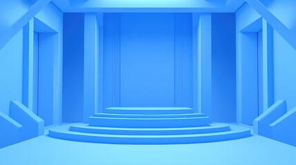 Fototapeta premium Abstract Blue Room With Circular Steps And Elevators