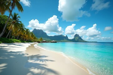 Fototapeta premium A serene tropical beach with white sand and turquoise water