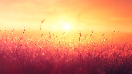 Sunset Glows Over a Field of Wild Grasses