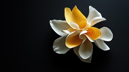 Fototapeta premium Yellow and white flower, dark background, studio shot, floral design