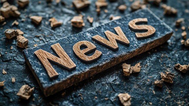 Wooden letters spelling news on dark stone