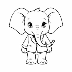 Obraz premium Cute Cartoon Elephant in Suit, Black and White Illustration