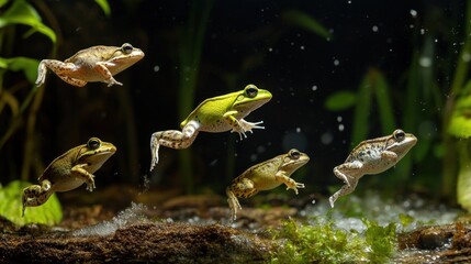 Five Frogs Leaping Towards a Water Feature