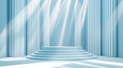 Obraz premium Serene Blue Stage with Columns and Light Rays