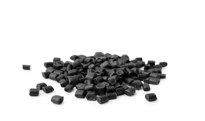 Pile of black plastic granules isolated on white