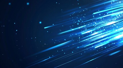 Abstract Blue Light Streaks and Glowing Particles Background
