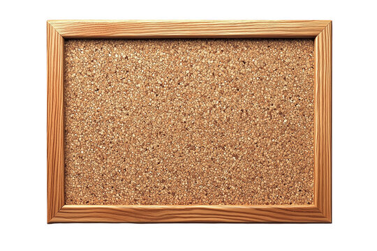 Rectangular cork bulletin board with wooden frame, isolated on transparent background, ideal for office supply marketing, memo board ads, or organizational visuals