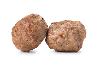 Two tasty cooked meatballs isolated on white