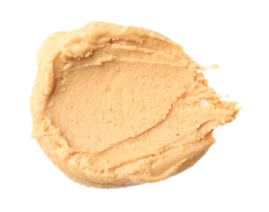 Sample of tasty nut butter isolated on white, top view