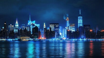 Obraz premium Night View of Midtown Manhattan Skyline, New York City