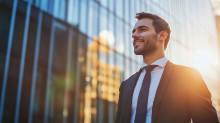 Confident Young Businessman in Urban Setting at Sunset