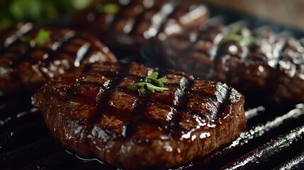 Close-up of a Juicy Grilled Steak with Parsley Garnish