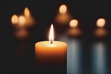 A soft-focus image of a candle flickering in the dark, representing warmth, reflection, and the light of faith