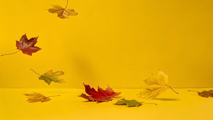 autumn leaves yellow background