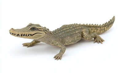 Baby alligator figurine on white background