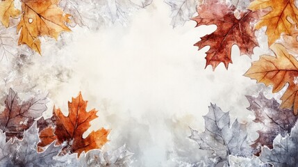 Watercolor Painting of Autumn Leaves Against a White Background