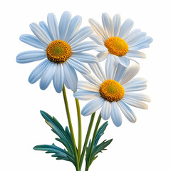 Vibrant 3D Illustration of Three Daisies Bouquet