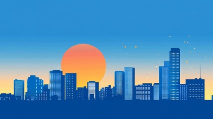 Obraz premium Cityscape at Sunset: A Minimalist Urban Illustration