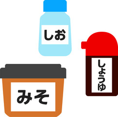 塩と醤油と味噌のデフォルメイラスト