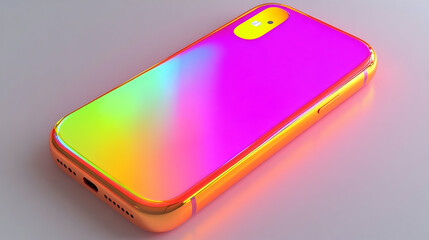 Vibrant Rainbow Smartphone 3D Render, Golden Frame, Gradient Back, Colorful Mobile Phone Illustration
