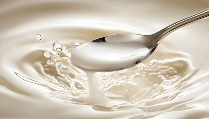 Obraz premium A spoon lifts creamy milk creating a splash