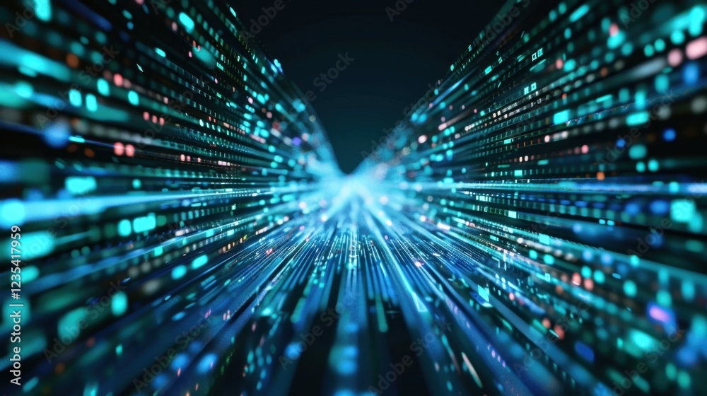 Poster abstract digital data streams flowing in futuristic environment, creating sense of speed and technol
