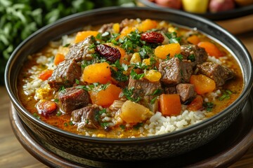 Savory Beef Stew with Rice, Autumn Vegetables