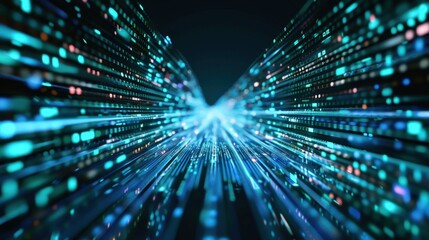 Abstract digital data streams flowing in futuristic environment, creating sense of speed and technology. vibrant colors and light effects enhance visual impact