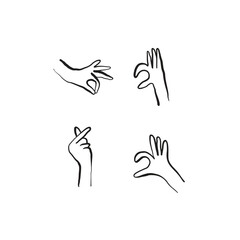 Hands collection of illustrations in hand drawn style. Vector Illustration of hands. Line art in a minimalist style. Logo design, posters, cards.