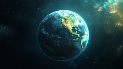 Fototapeta premium Glowing Earth in the Expansive Universe: A Cosmic View
