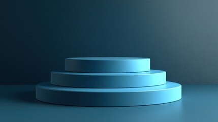Three Layered Cylindrical Display Stand Against Blue Background