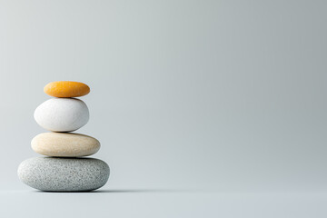 Zen balance stones stacked on light grey background