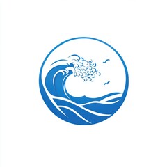 Naklejka premium Stylized Blue Ocean Wave Design with Birds
