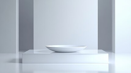 Fototapeta premium White bowl on a minimalist white platform