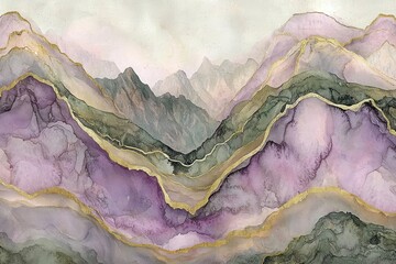 Fototapeta premium Abstract Watercolor Landscape with Purple and Green Tones