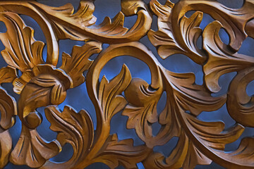 Beautiful decorative wood carving. Wooden patterns ornament
