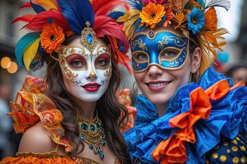 Obraz premium Vibrant Costumes at a Colorful Masquerade Celebration