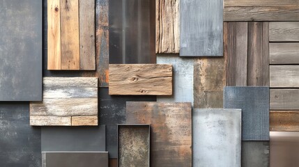 Rustic Wooden and Metal Panel Collage Textured Background
