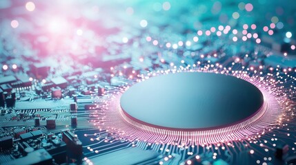 Obraz premium Futuristic technology circuit board with glowing elements