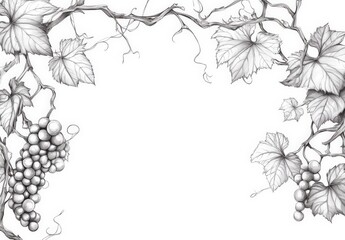 A drawing of grapes and vines with a white background