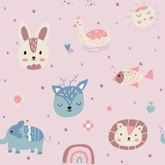 Seamless pattern of cute animals illustration