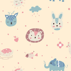 Seamless pattern of cute animals illustration
