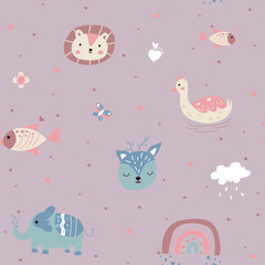 Seamless pattern of cute animals illustration