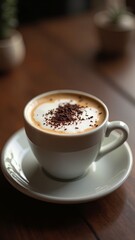 A rich and creamy coffee drink, topped with chocolate shavings