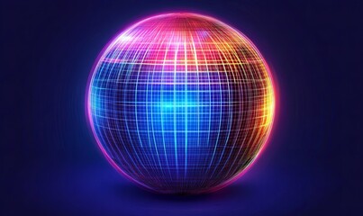 Obraz premium Glowing grid sphere on dark background, ideal for tech or abstract projects