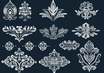 Obraz premium A set of blue and white floral designs