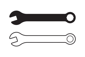 Vector of Wrench icon illustration set isolated on white background. Wrench or spanner silhouette and logo art work.