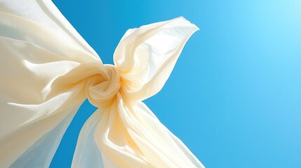 Fototapeta premium Cream fabric fluttering, sunny sky, summer breeze, outdoor wedding decor